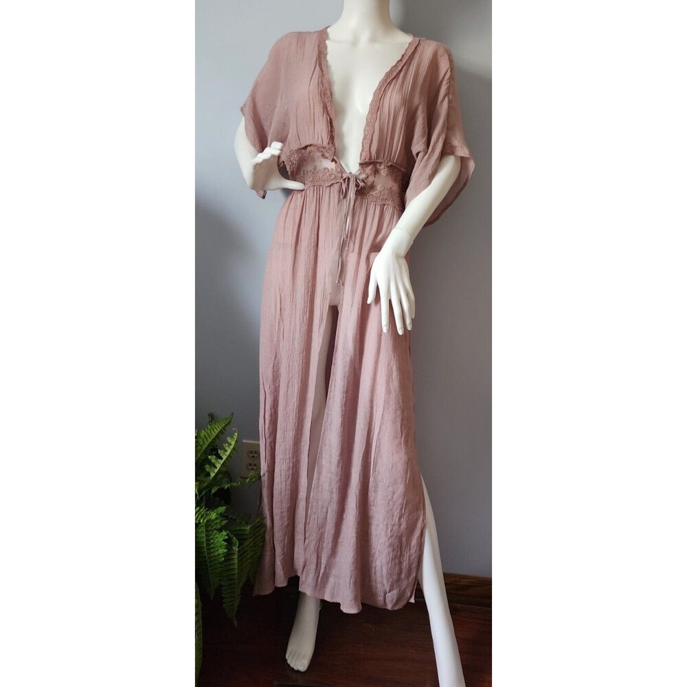 Francesca's Miami Lace Dress Maxi Kimo  BLUSH Purple Long NWT One Size  / M